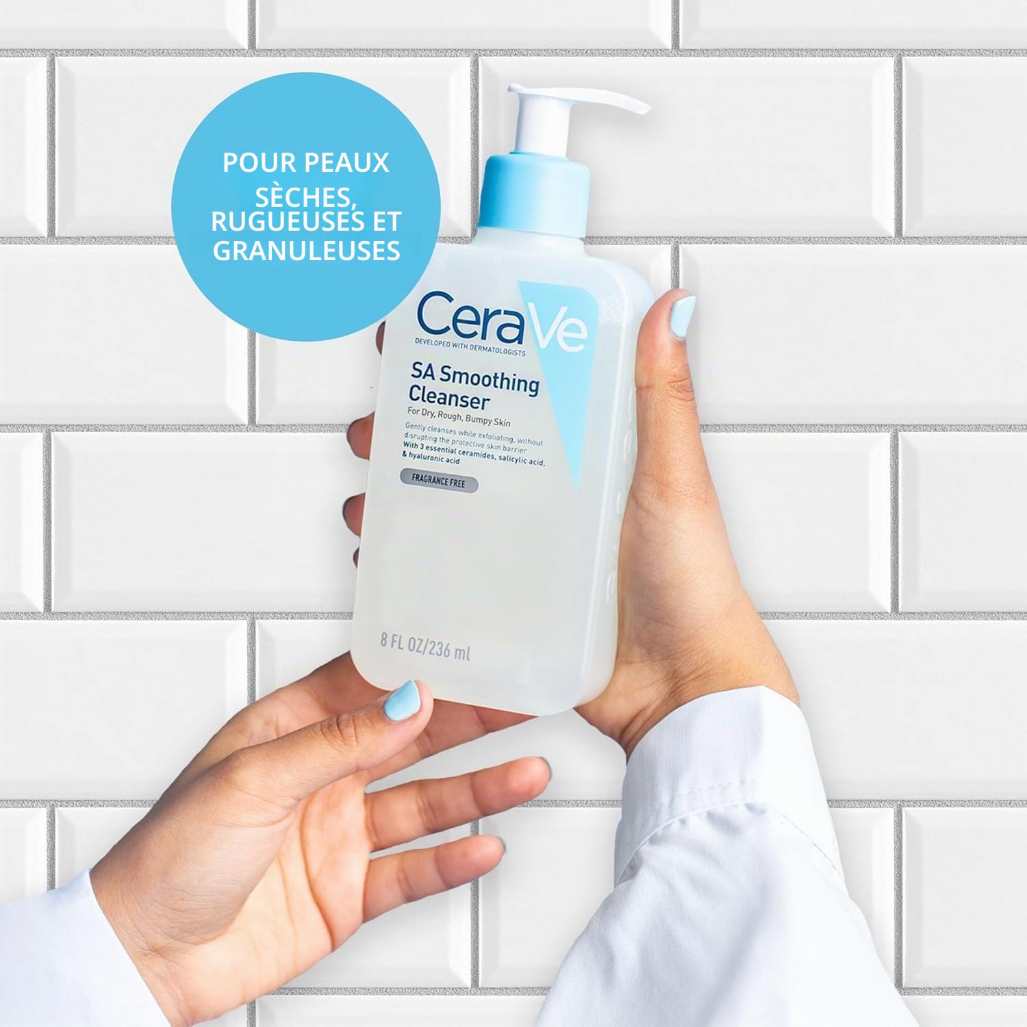 CeraVe SA Lot de 2 nettoyants lissants – Avec acide salicylique, acide hyaluronique et céramides – Nettoyant exfoliant visage et corps pour peaux sèches, rugueuses et bosselées 473 ml