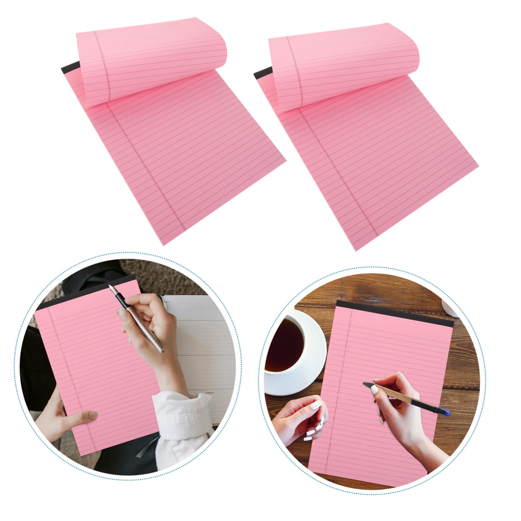 Sewroro 4 Stück-Pack A4 Notizblock Rosa mit Tearoff Funktion und Großzügigem Schreibplatz Linierte Seiten mit Horizontaler Aufteilung für Schule und Zuhause