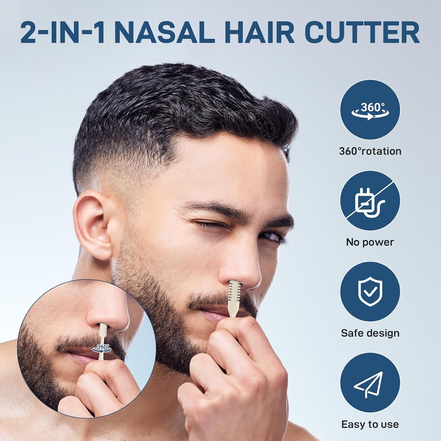 Nasal Hair Cutter, Double Sided Nose Hair Knife, 360° Nostril Hair Remover Tool, Nose Hair Trimmer for Men Women, with Soft Cleaning Brush (Beige)