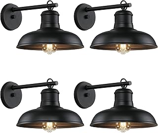 Outdoor Wall Lights - 4-Pack Black Sconces, Farmhouse Barn Lights, Modern Indoor Wall Mount Lighting Fixtures with E26 Socket, Anti-Rust Waterproof Exterior Lantern for Patio Porch Doorway Garage