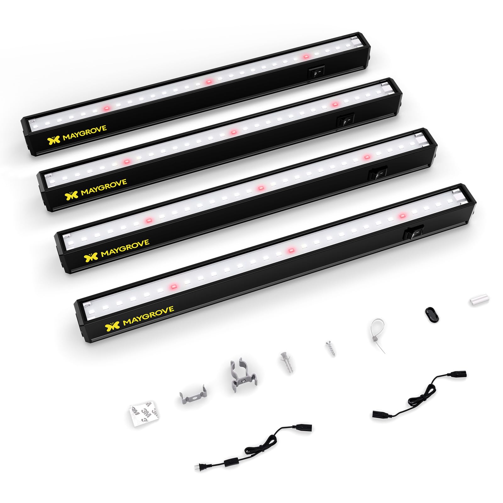 MAYGROVE T5 - Tiras de luz LED de espectro completo para plantas verdes y verduras de hoja alta, paquete de 4, color negro