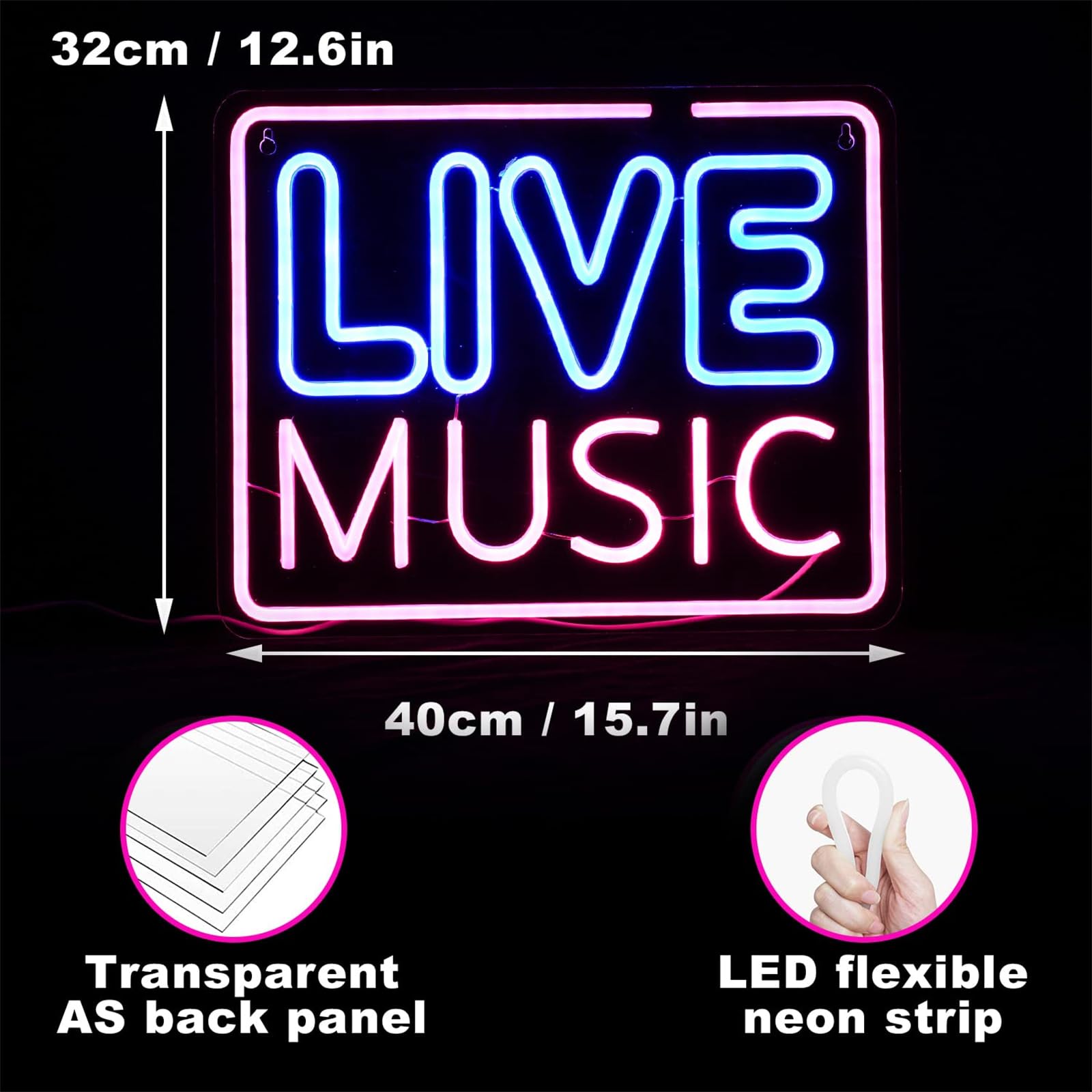 Muzyka na żywo neonowe światła muzyczny bar LED neonowy znak montowany na ścianie lampka nocna bar studio muzyczne sypialnia dekoracja ścienna sztuka impreza klub USB z przełącznikiem
