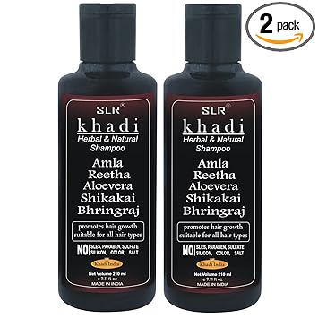 Khadi Amla Reetha Aloevera Shikakai Bhringraj Herbal Natural SLS-Paraben free Ayurvedic Anti Hairfall & Anti Dandruff Shampoo 210 Ml (Pack of 2)