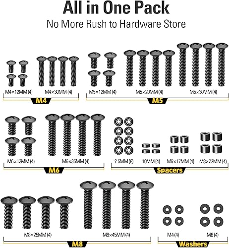 Miniatura 5 de Mounting Dream Kit de tornillos de montaje para TV viene con tornillos M4, M5, M6, M8, incluye espaciadores y arandelas, se adapta a cualquier