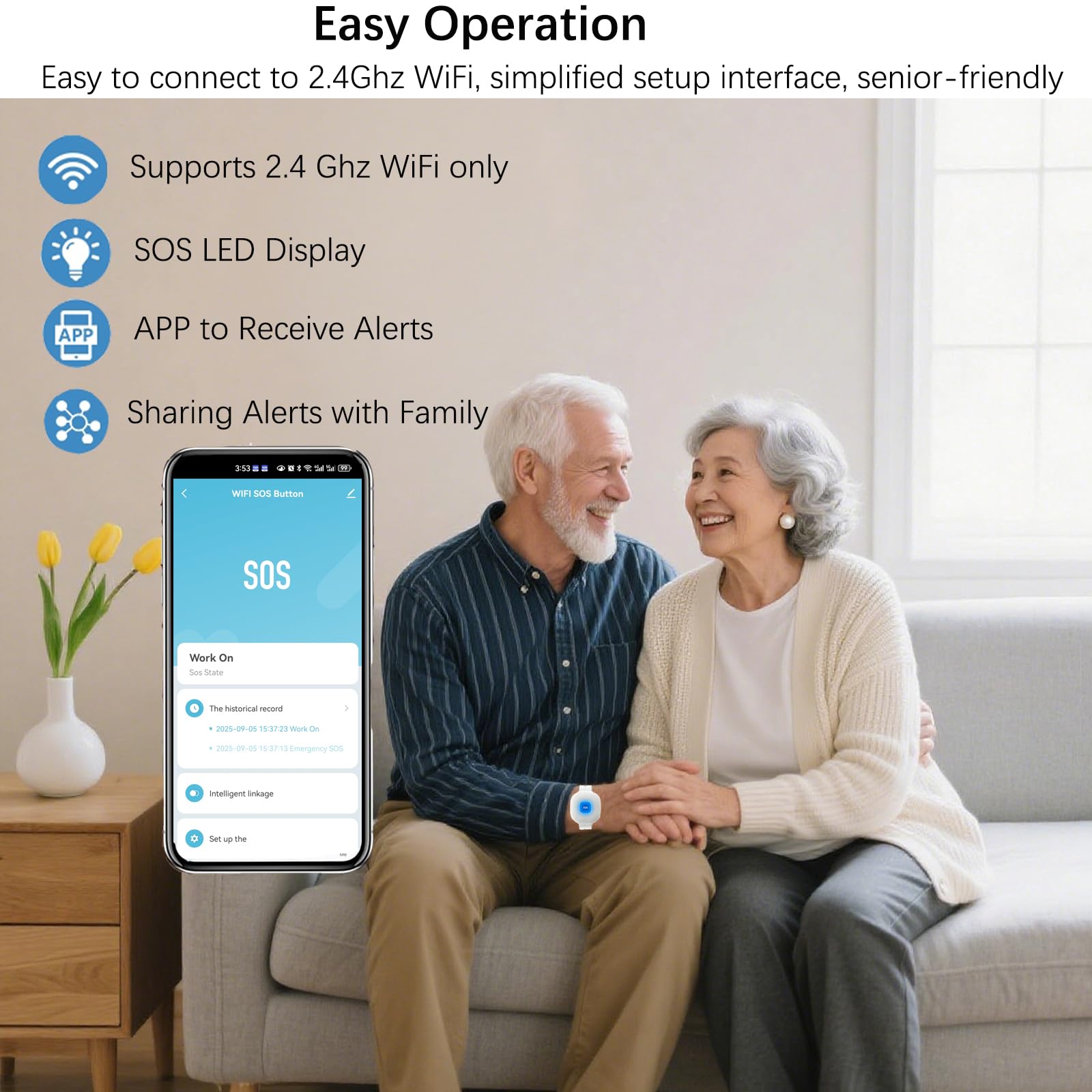 Tuya - Sistema de alarma de emergencia para personas mayores, para personas mayores, pacientes discapacitados y ancianos (solo compatible con WiFi de 2,4 GHz)