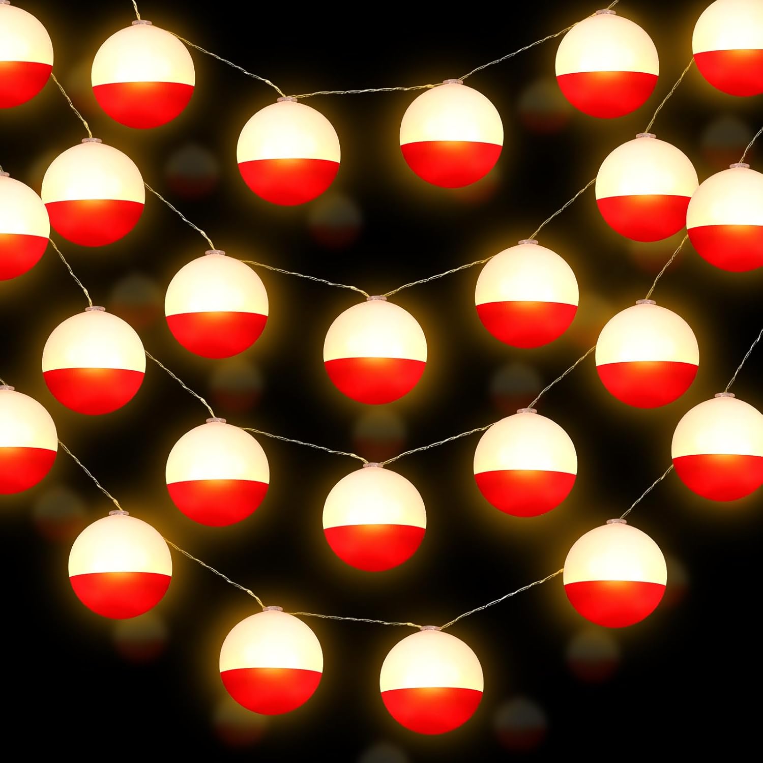 Deekin 3 Pcs LED Fishing Birthday Bobber Decorations Bobbers String Lights Battery Powered Ofishally One Theme Decor with Extra Bulbs for Gone Fishing Birthday Party Supplies Pole Party Favors