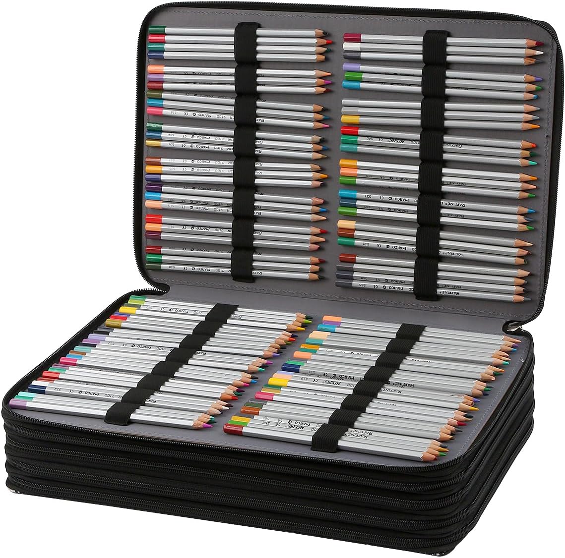 Large 500-Slot Colored Pencil Organizer with Zipper - Fabric Art Storage Bag for Painters and Artists (Large Slots,Galaxy Black)