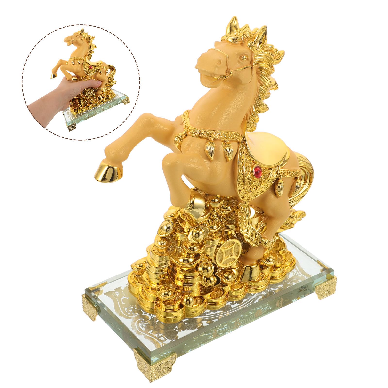 Generisch Pferdeskulptur aus Kunstharz Rote Kleiner Segensfigur 22X15X9cm für Bürodekoration zum Chinesischen Neujahr 2026 Feng Shui Reichtumsstatue