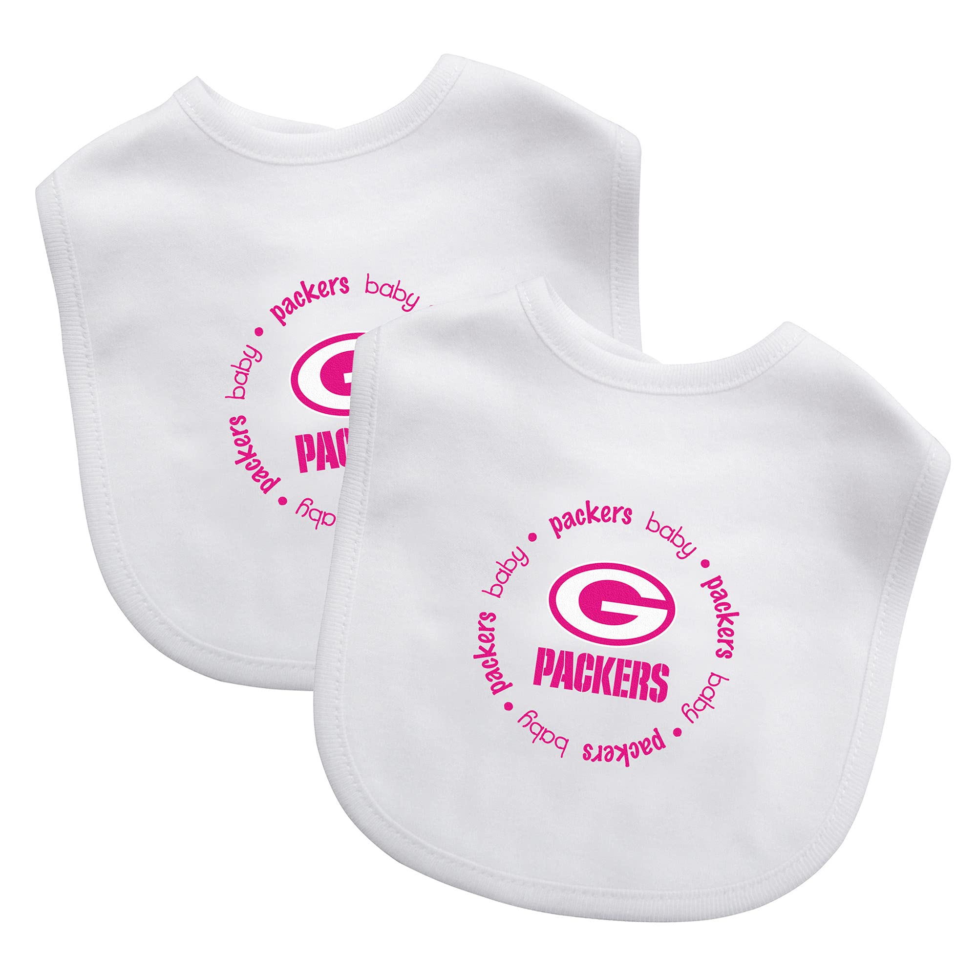 Baby Fanatic Officially Licensed Pink Unisex Cotton Baby Bibs 2 Pack - NFL Green Bay Packers Baby Apparel Set