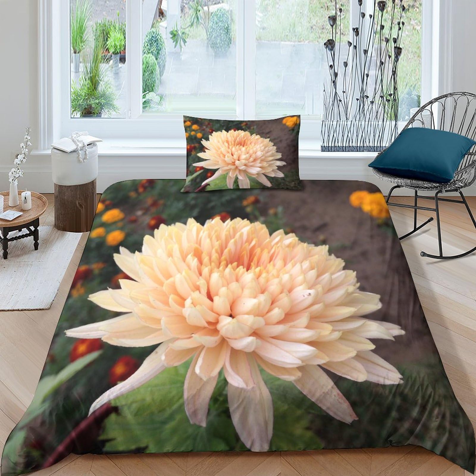 Ensemble de literie Chrysanthème 3D en microfibre durable premium