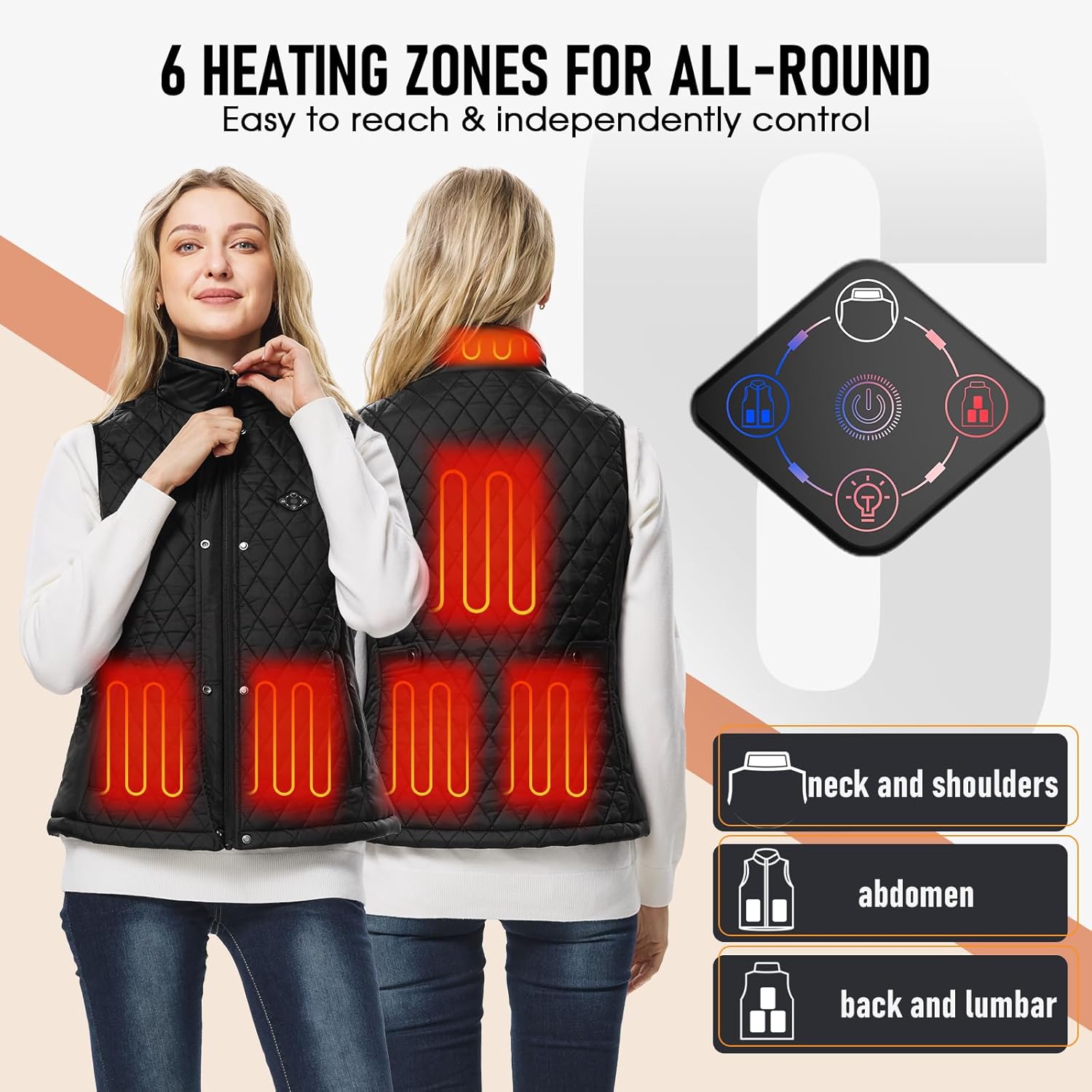 Women Heated Vest with Battery Pack, 16000mAh 7.4V Smart Rechargeable Heated Vests, Electric Lightweight Heating Vest Jacket - Image 2