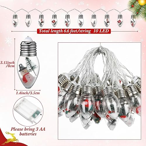 Miniatura 2 de Guirnalda de luces de Navidad de 6.6 pies, 10 luces LED vintage para árbol de Navidad, globos de nieve, con bonitos adornos para Navidad,