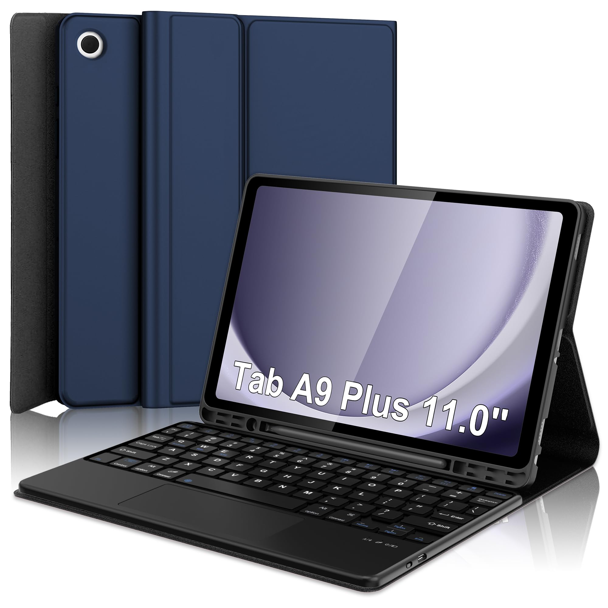 Keyboard Case for Samsung Galaxy A9 Plus Tab 11inch, Galaxy Tab A9+ 5G Case with Touch Keypad - Detachable Bluetooth Keyboard with Trackpad, Cover for Samsung Tablet A9Plus with Pen Holder, Navy Blue