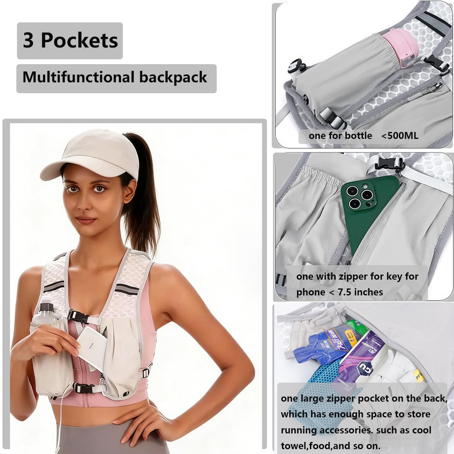 Running Vest,Lightweight & Breathable Hydration Backpack with Cooling Towels,Reflective Running Backpacks for Women & Men,Running Phone Holder for Cycling Hiking - 4