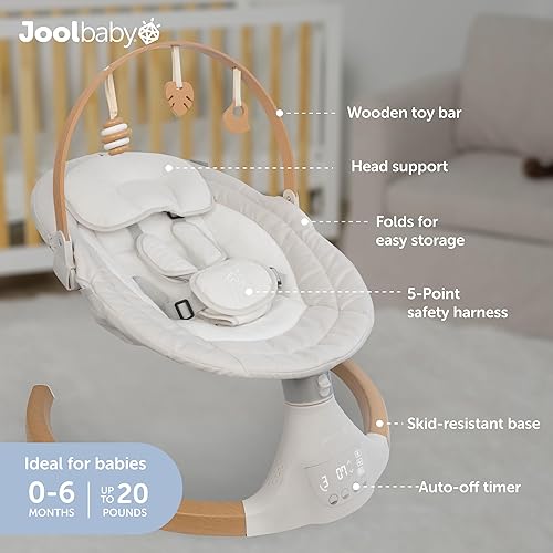 Miniatura 3 de Jool Baby Nova Nature Columpio de bebé para recién nacidos con juguetes de madera natural, columpio motorizado eléctrico para bebé, música Avena