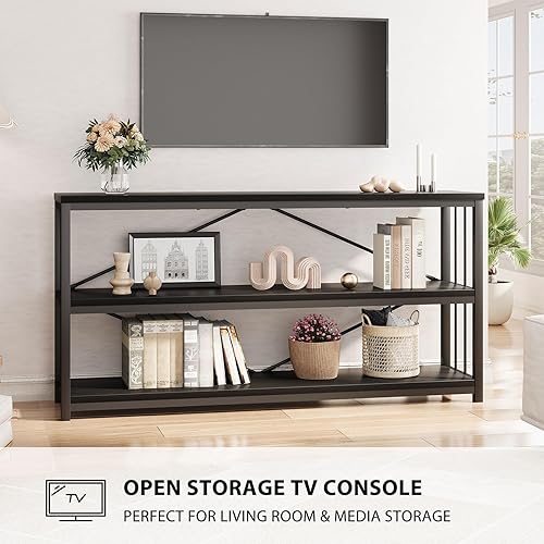 Miniatura 8 de LVB Mesa de entrada negra, moderna mesa larga para sofá detrás del sofá, mesa de entrada estrecha industrial para pasillo, sala de estar, mesa de