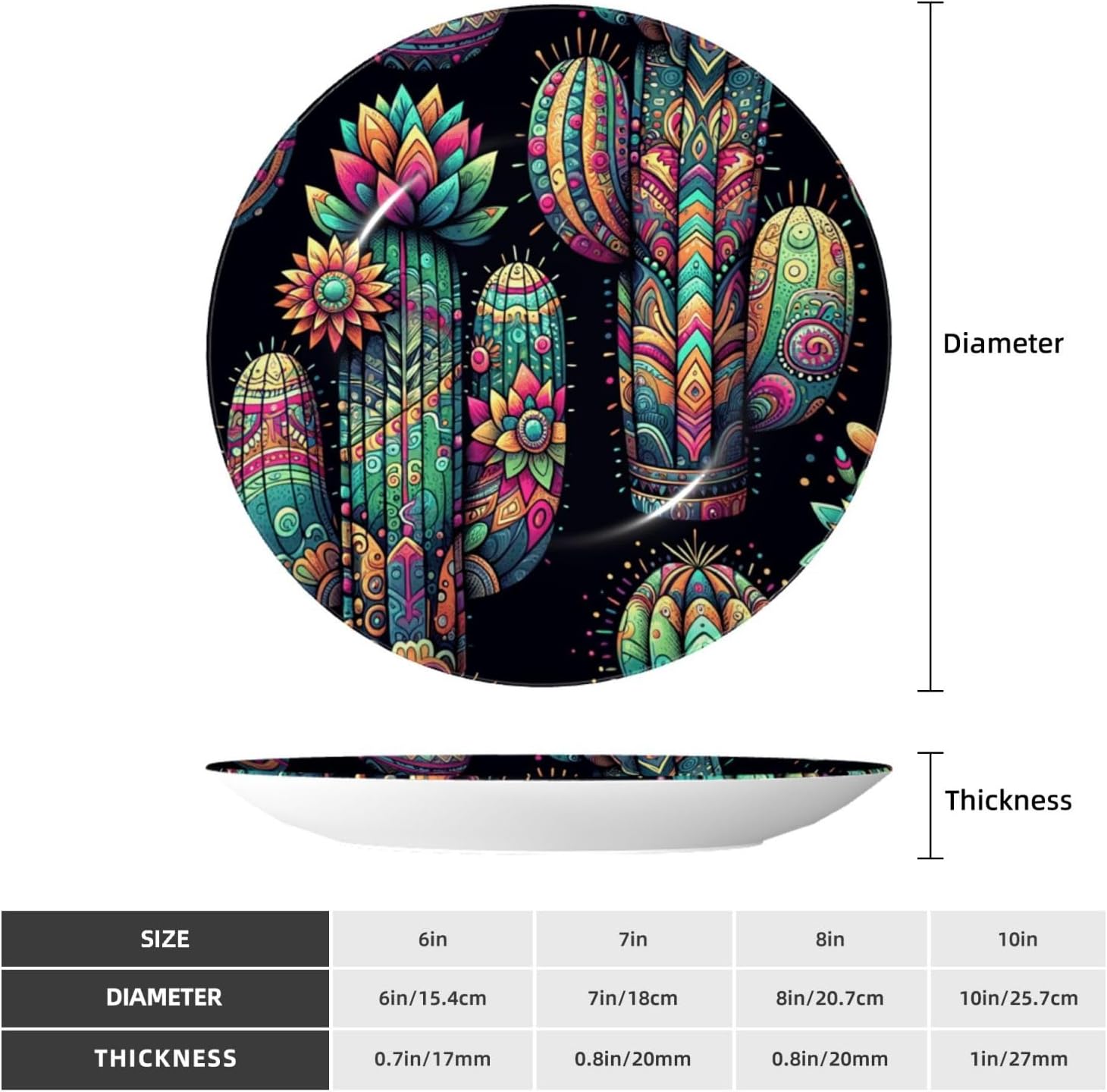 Colorful-Cactus 10 Inch Decorative Plate With Stand, Elegant Display Wall Plate For Home Decor