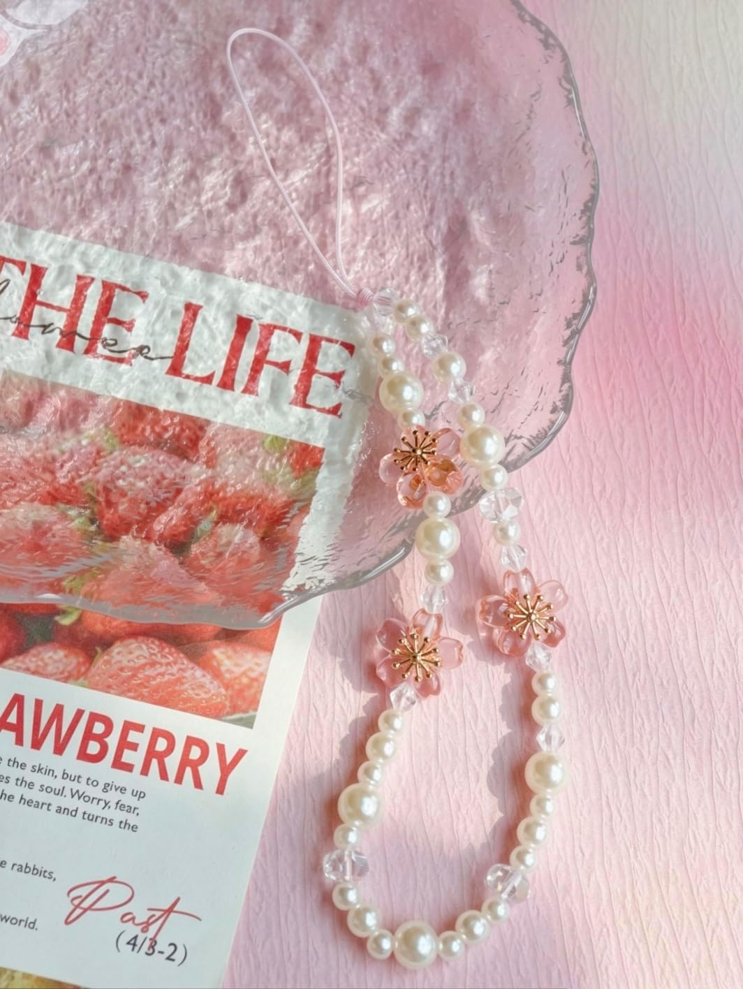 Meefisher Pink Flower Phone Charm Strap Crystal Sakura Pearl Cherry Blossom