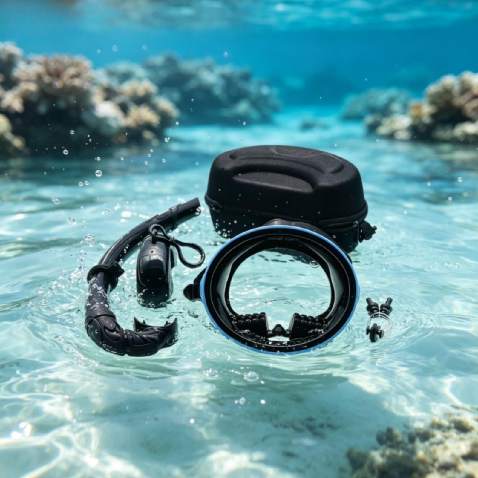 Máscara Snorkel con Estuche Table Máscara Snorkel con Vidrio mplado Panorámicas Set Acuático para Piscina