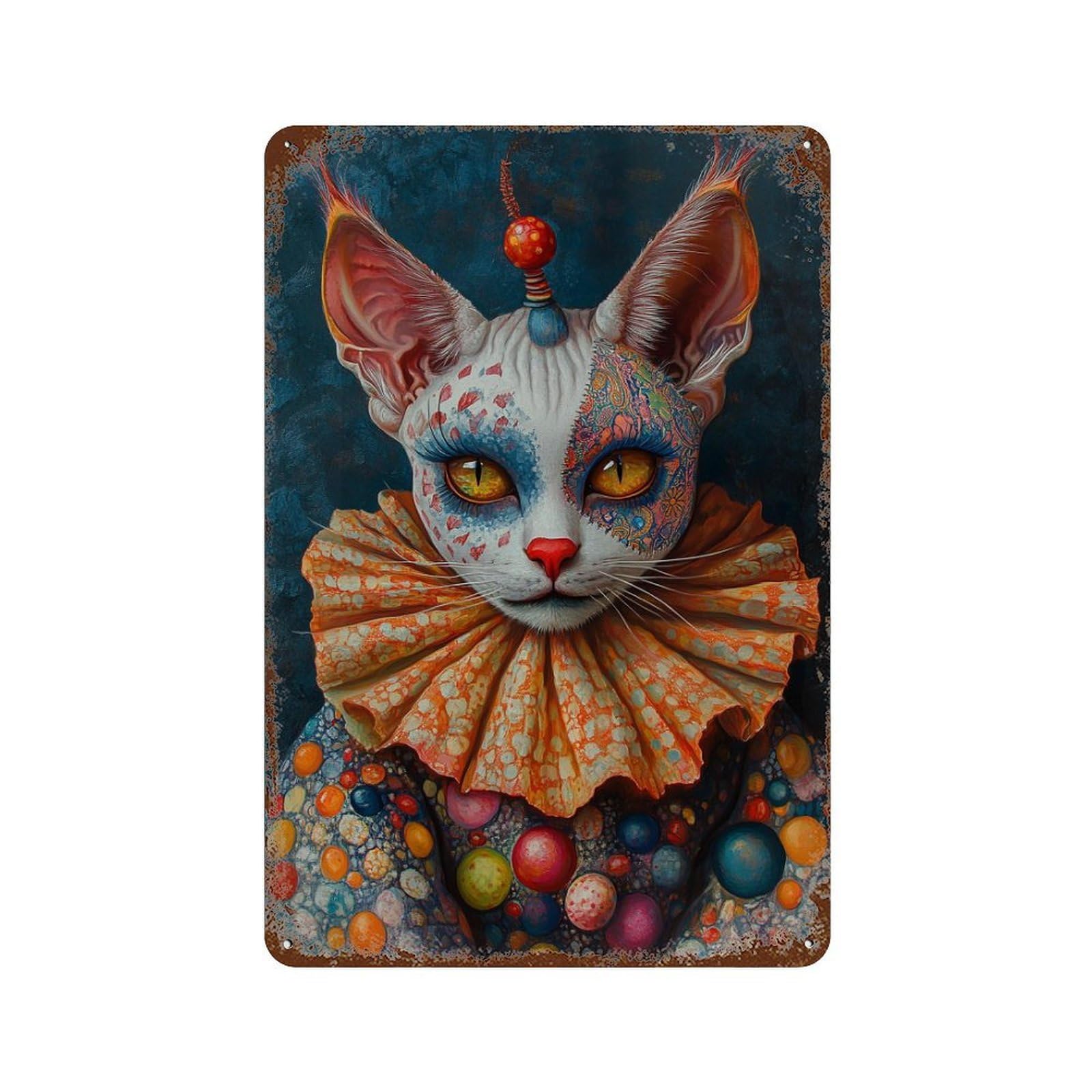 Colorful Fantasy Cat Artwork 11.8"x7.9" Rustic Tin Plaque, Retro Wall Decor for Garage, Bar And Workshop Decor