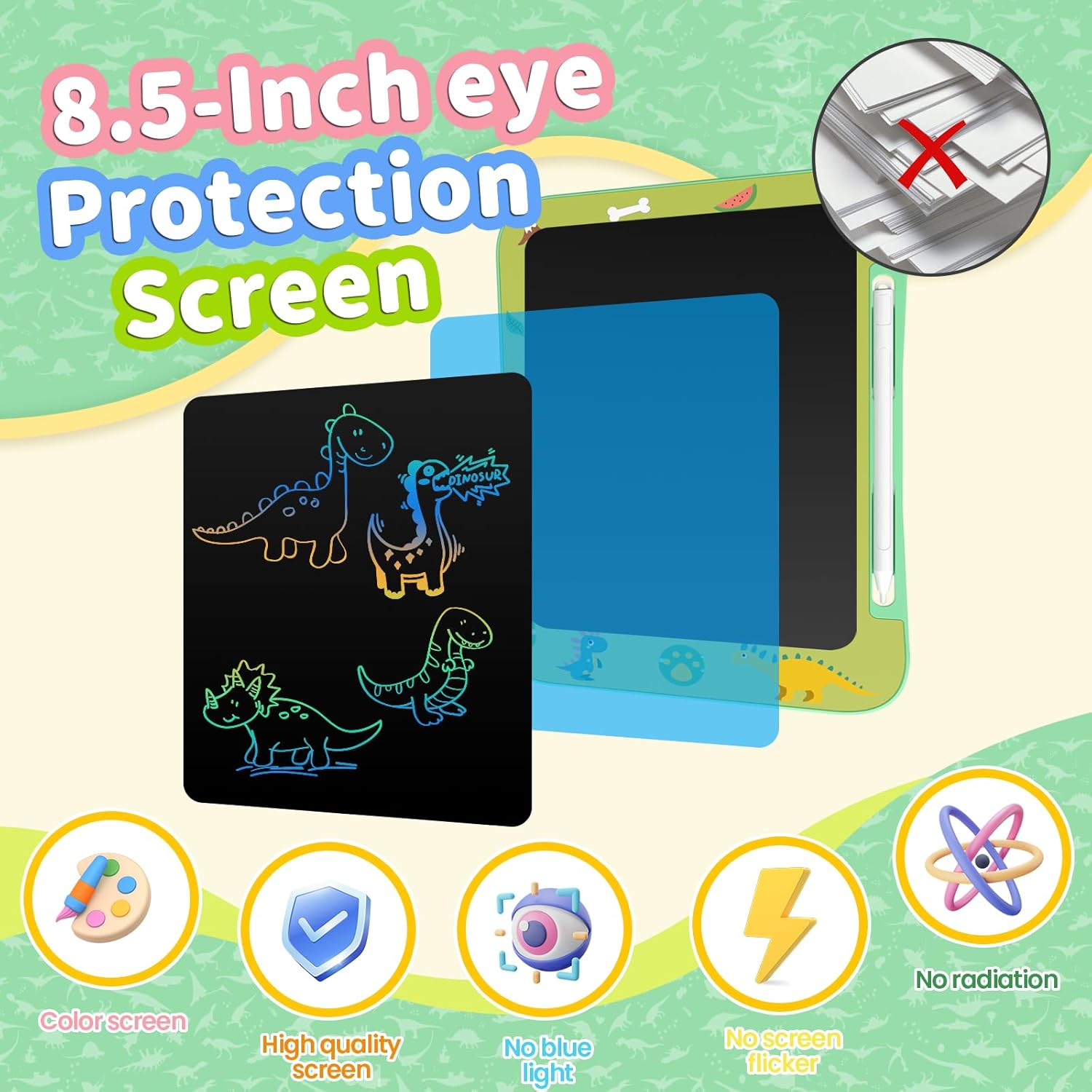 LCD Writing Tablet for Kids, Colorful Screen Drawing Board for 3-7 Year Old Boys & Girls - Educational Toys for Birthday & Christmas (Dinosaur)