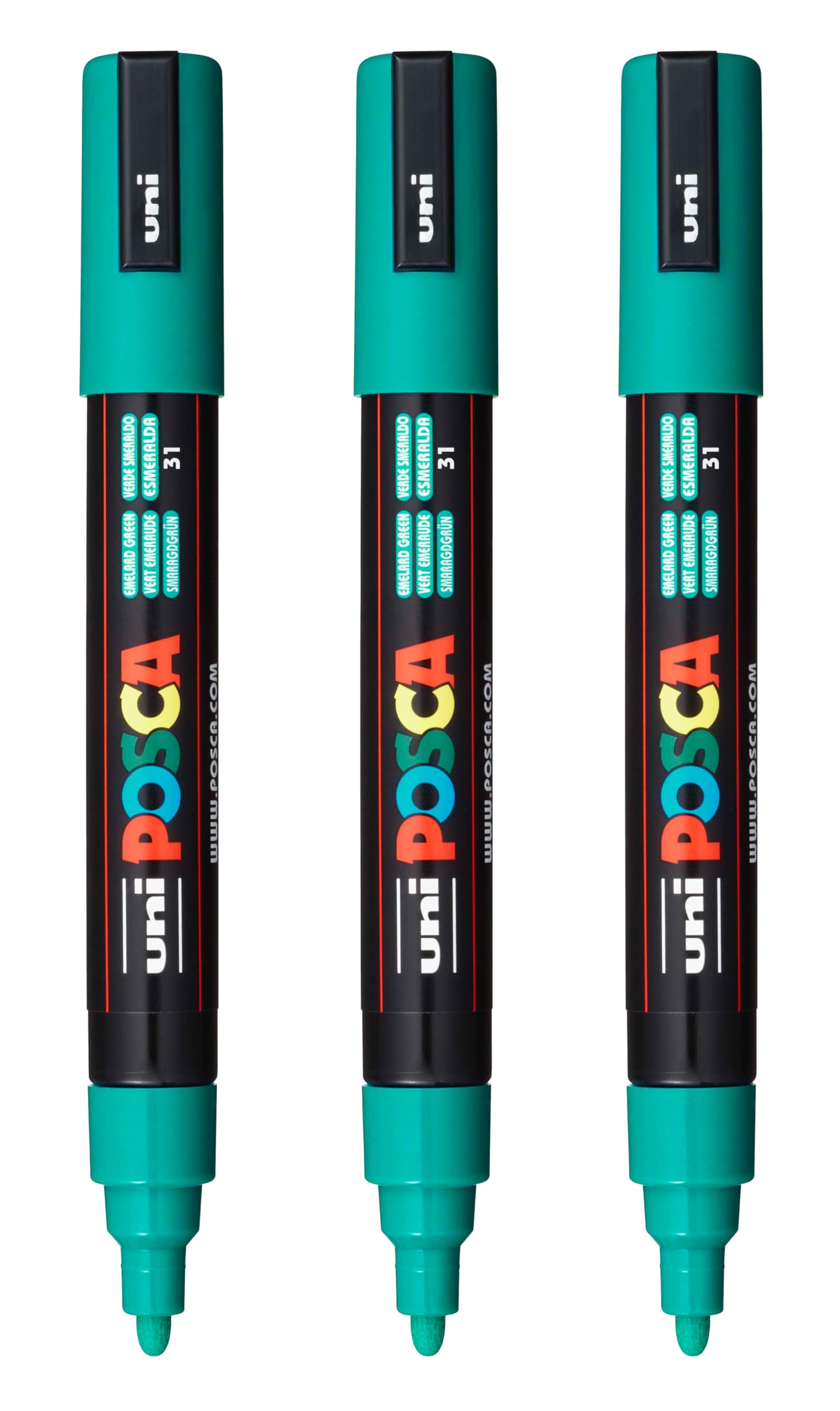 posca PC-5M Water-Based Paint Markers, Reversible Medium Tip (1.8-2.5mm), Emerald Green, 3 Count