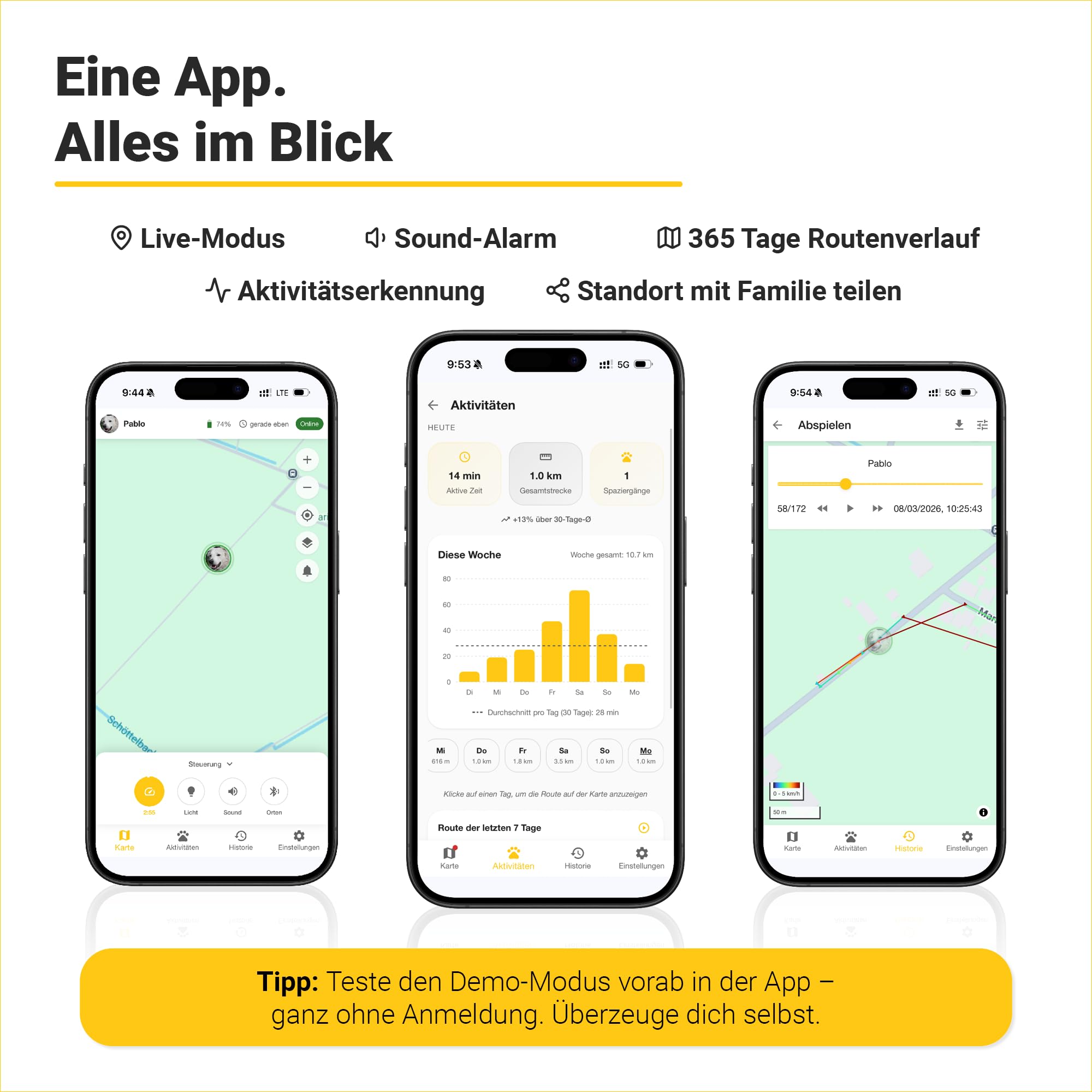 GPS Tracker für Hunde | Bis zu 15 Tage Akku mit WiFi-Energiesparzonen | GPS + WiFi + Bluetooth Ortung | Wasserdicht IP67 | 4G/LTE | Alle Funktionen ab 5€/Monat | 30 Tage Kostenlos