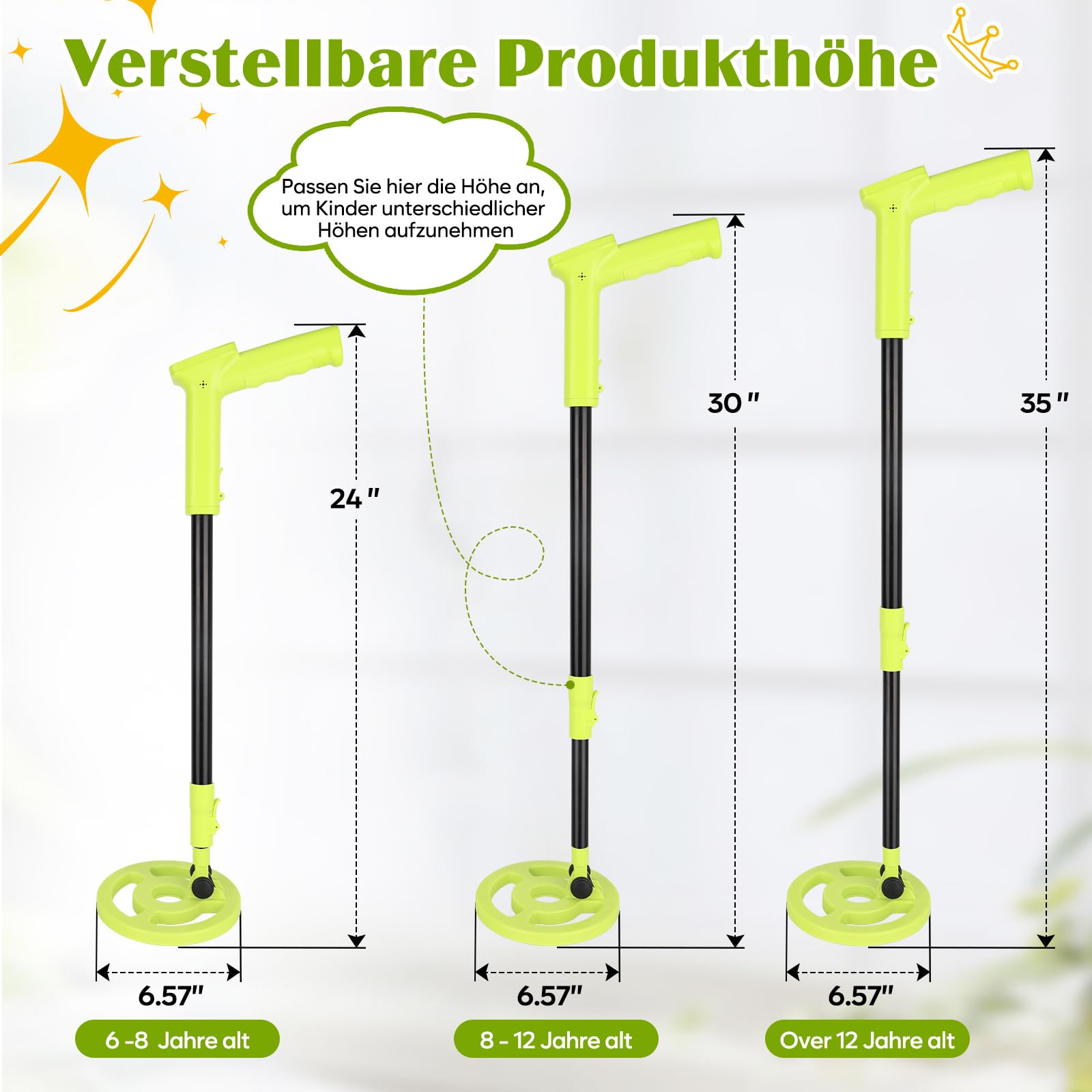 Metalldetektor Kinder, Canvage Verstellbarer 61-89cm Kinder Metal Detector– mit USB-C Aufladbar und LCD Display, Outdoor Set Für Jungen und Mädchen Schatzsuche am Strand, Garten oder Park – Grün