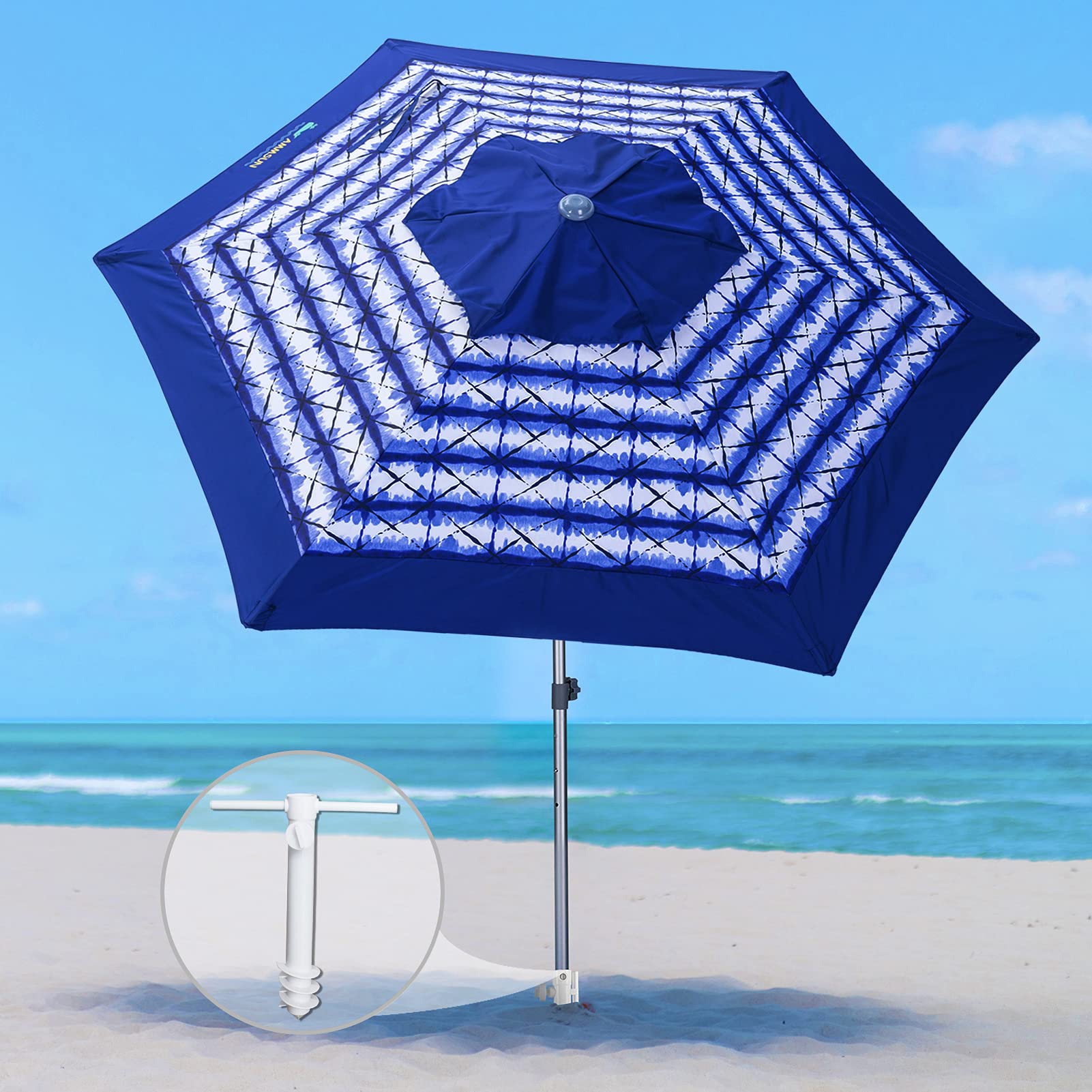 AMMSUN 8ft Fiberglass Ribs Commercial Grade Patio Beach Umbrella with