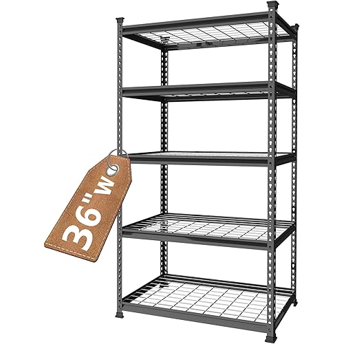WORKPRO 5-Tier Metal Storage Shelving Unit, 36”W x 18”D x 72”H, Adjustable Storage Rack Heavy Duty Shelf, 4000 lbs Load Capacity (Total), for Garage, Kitchen, Bathroom, Warehouse, Black/Silver