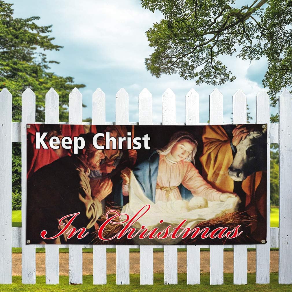 Vinyl Banner Sign Keep Crist in Christmas Christ Outdoor Marketing Advertising White - 24inx60in, 4 Grommets, One Banner