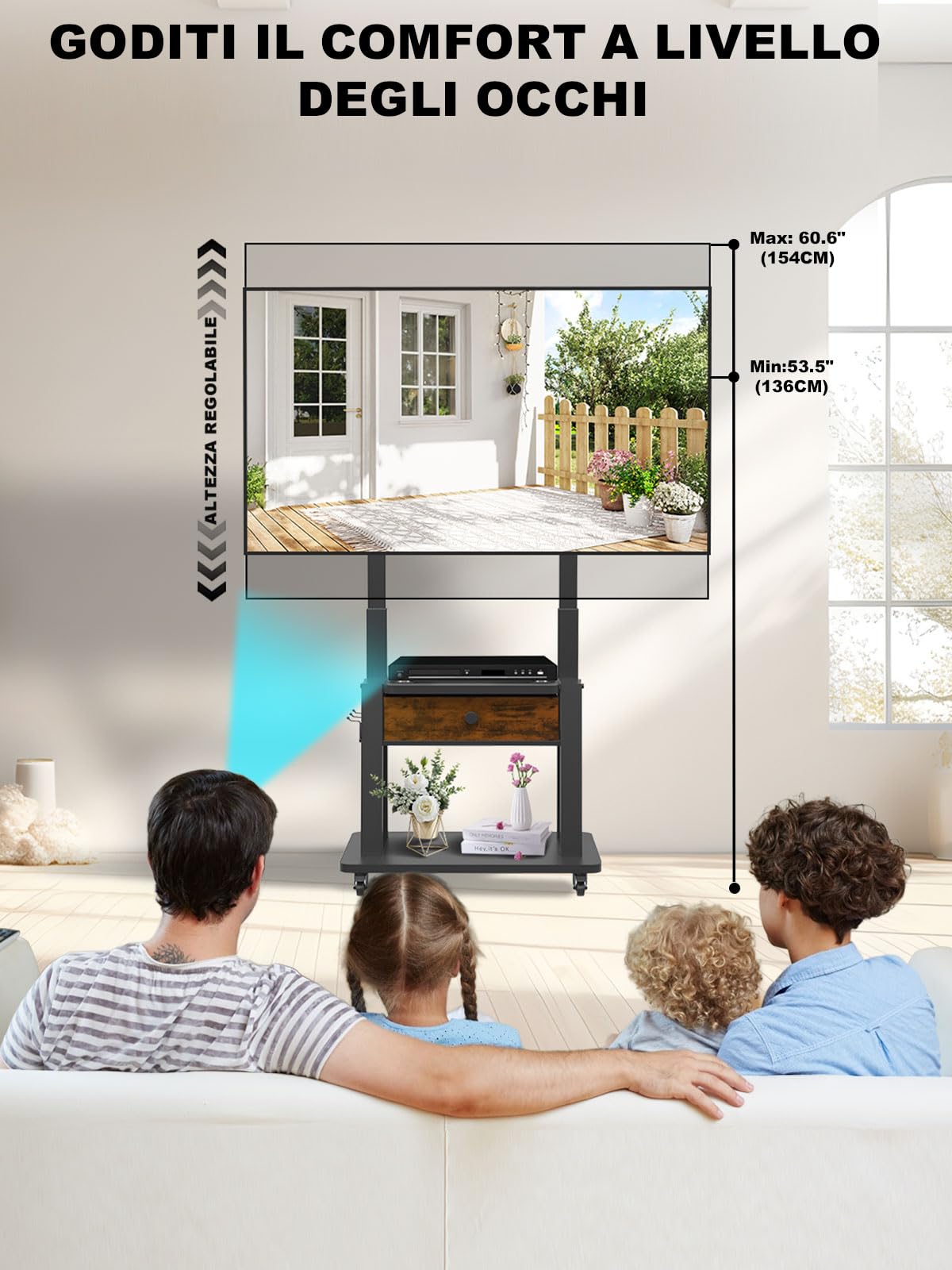 Supporto TV con cassetto in tessuto, per schermo piatto/curvo da 32-75 pollici, fino a 200 libbre LCD/LED/OLED, carrello per TV mobile con ruote per casa ufficio all'aperto Max VESA 600 x 400 mm