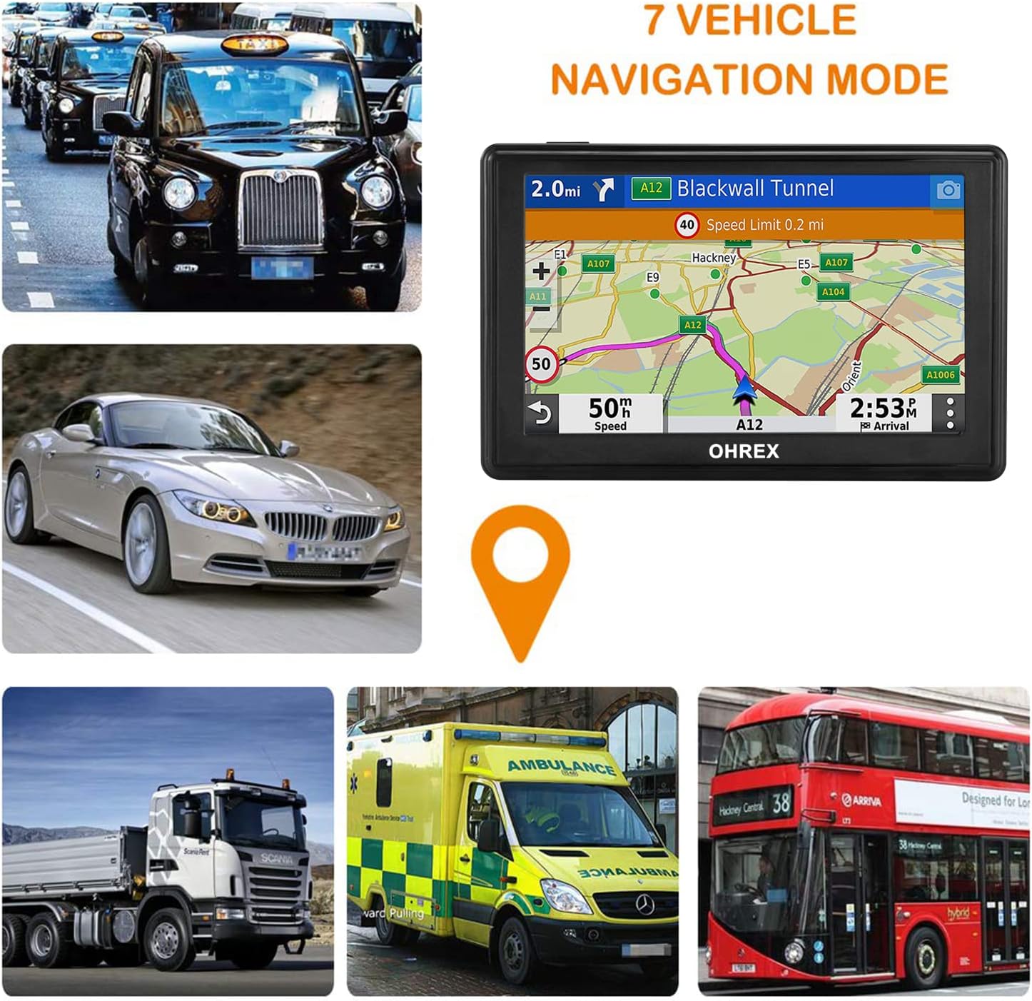 OHREX GPS Navigator for Car Truck RV,Truck GPS Commercial Drivers,5” Trucker GPS,Latest 2026 Map with Free Lifetime Updates,Custom Routing,Driver Alerts