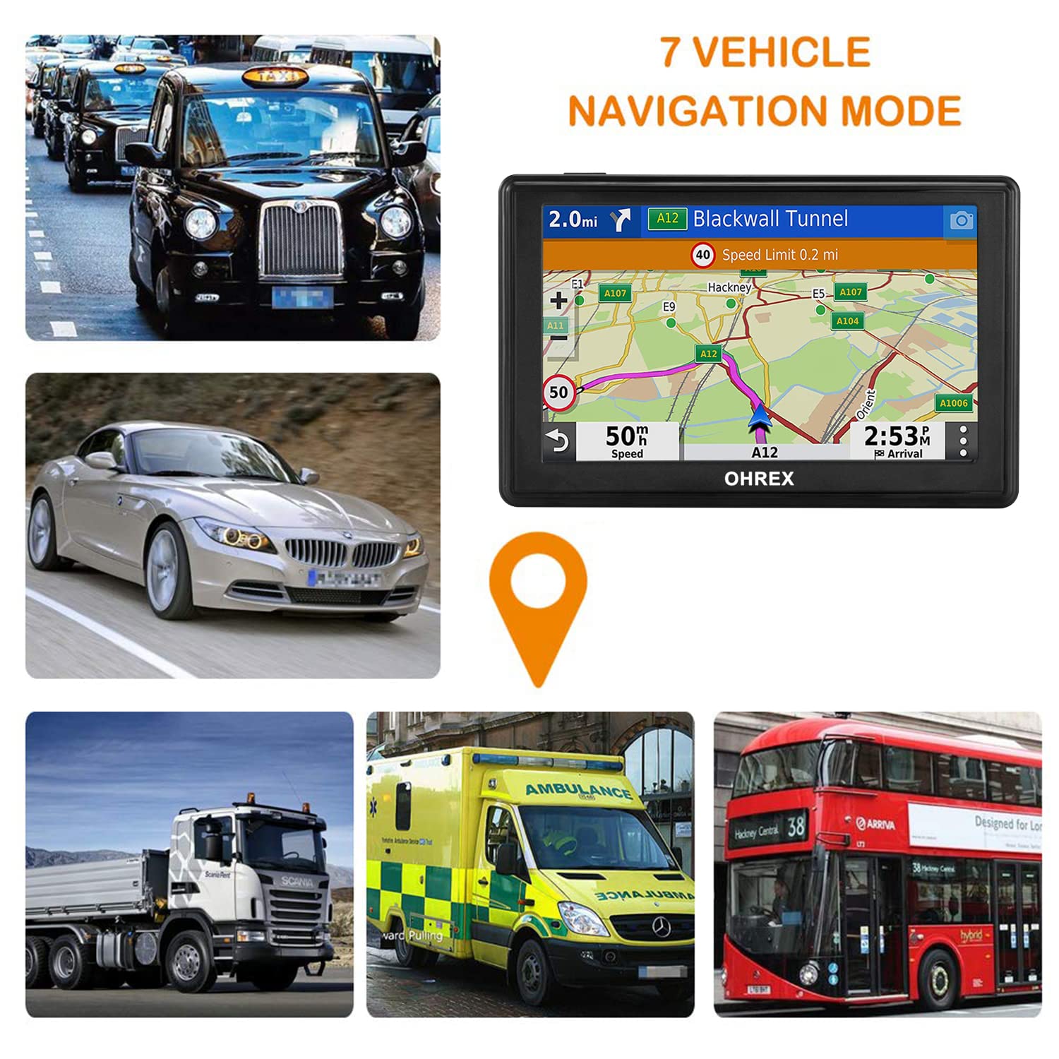OHREX GPS Navigator for Car Truck RV 2025,Truck GPS Commercial Drivers,Large 5”Trucker GPS,Latest 2026 Map with Free Lifetime Updates,Custom Routing,Driver Alerts — view 5