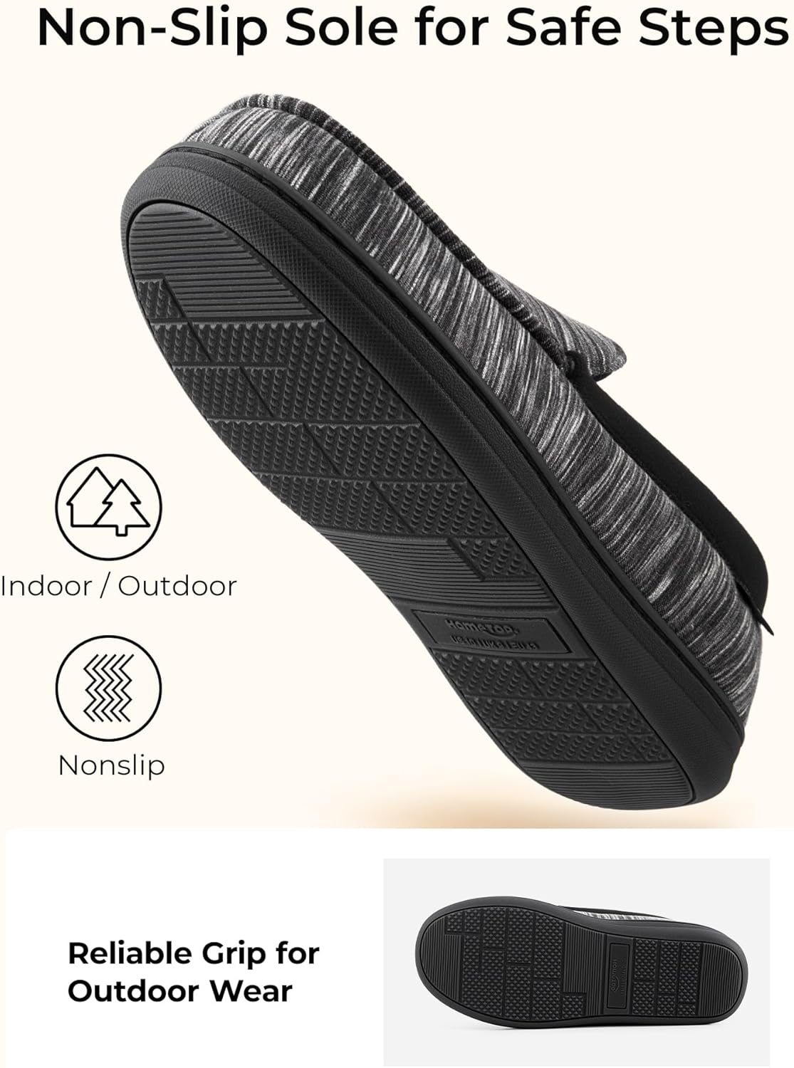 HomeTop Men's Comfort Memory Foam Moccasin Slippers, Breathable Cotton Knit Terry Cloth House Shoes for Indoor Outdoor