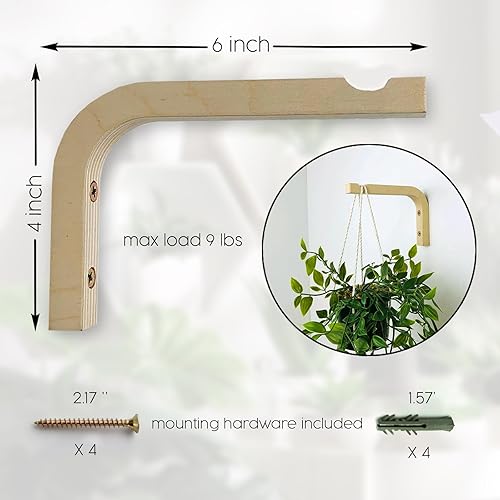 Miniatura 3 de EvenWood Juego de 2 ganchos para plantas para montar en la pared, gancho de madera para plantas de interior y exterior, soporte para macetas,