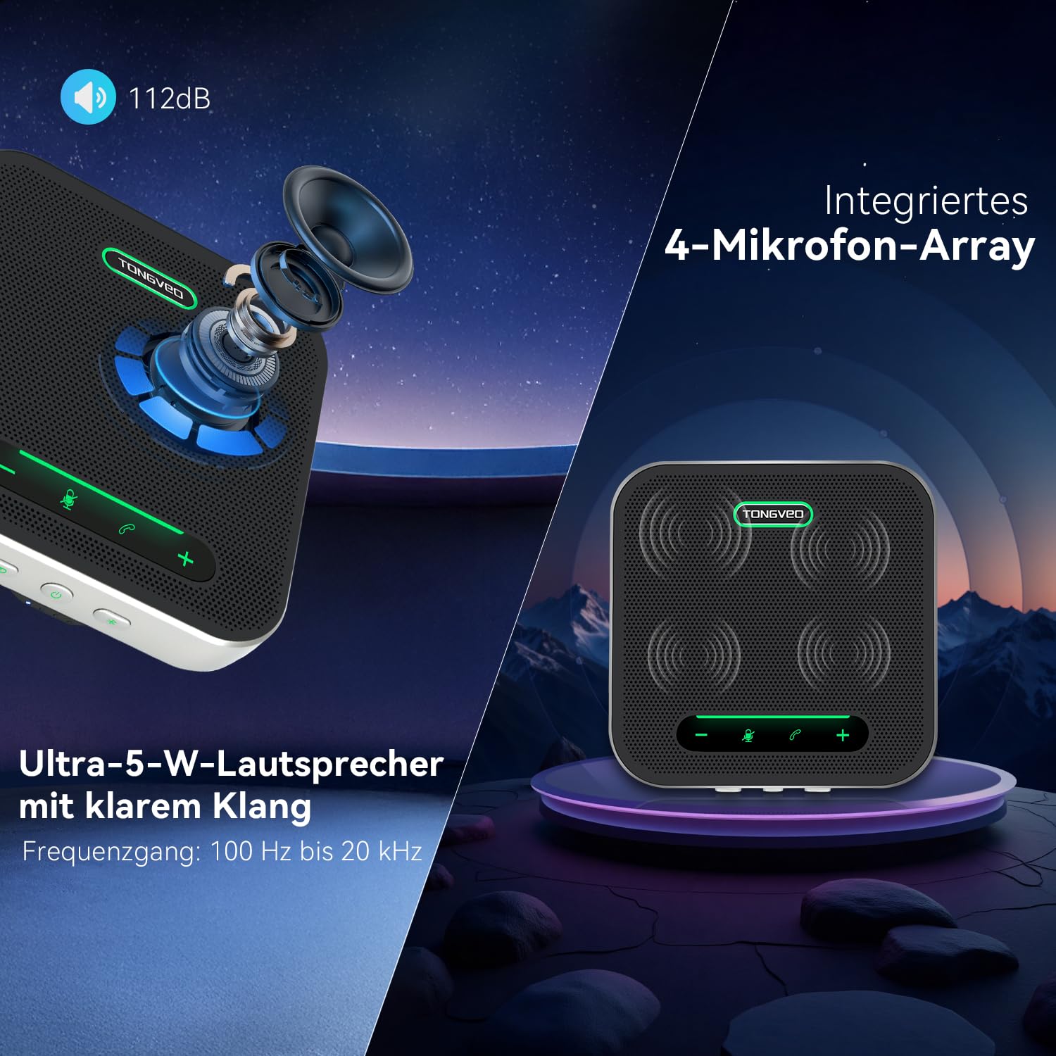 Bluetooth Konferenzlautspreche mit Mikrofon Set, 2pcs lautspreche mit Dongle, Drahtlose Erweiterungstechnologie, 12m Entfernung mit bis zu 20 Personen, für Große mittlere und kleine Besprechungen