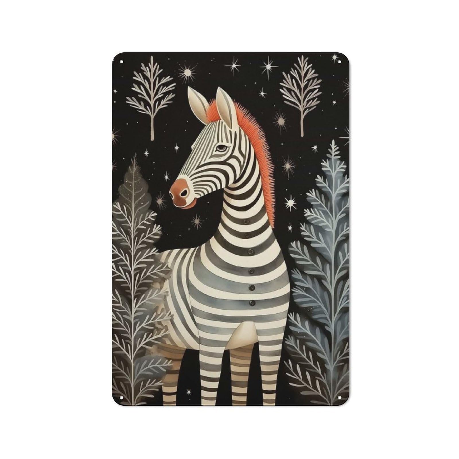 Junmoney Vintage Zebra Xmas Retro Tin Wall Plaque 30X20cm Featuring For Garage Wall, For Vintage Wall Decor Fans, For Themed Room Decoration