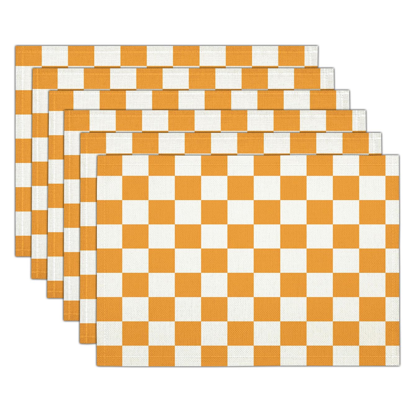 Set Di 8 Tovagliette Scacchiera Moderna In Lino, Arancione Bianco, 45X30Cm Con Stampa Di Illustrazione Geometrica, Resistenti Al Calore Antiscivolo Lavabili Per Sala Da Pranzo Cucina Feste