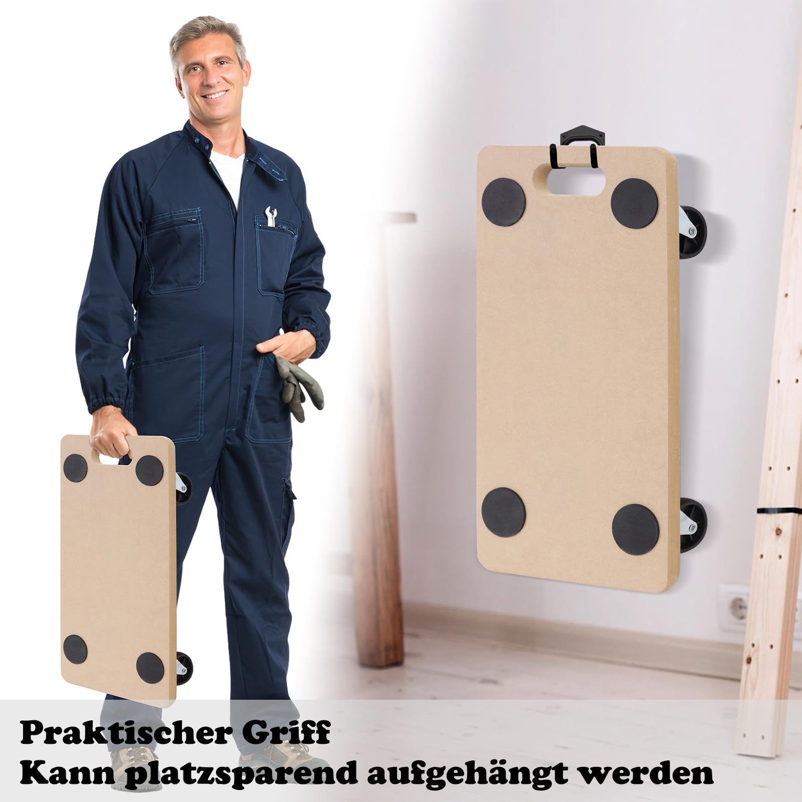 Aufun Lot de 4 Planches à Roulettes Antidérapantes 58 x 29 cm pour Transport et Déménagement avec Patins en Caoutchouc et Ateliers