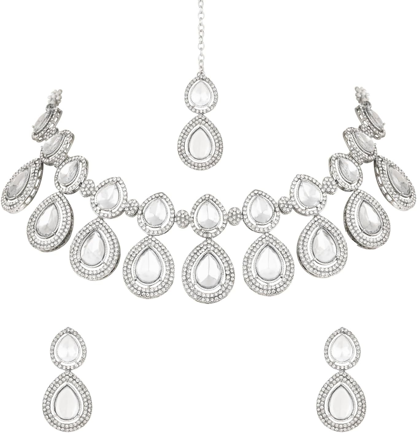 I Jewels Silver Plated Indian Wedding Bollywood Stone Choker Necklace Jewellery With Earrings Set for Women
