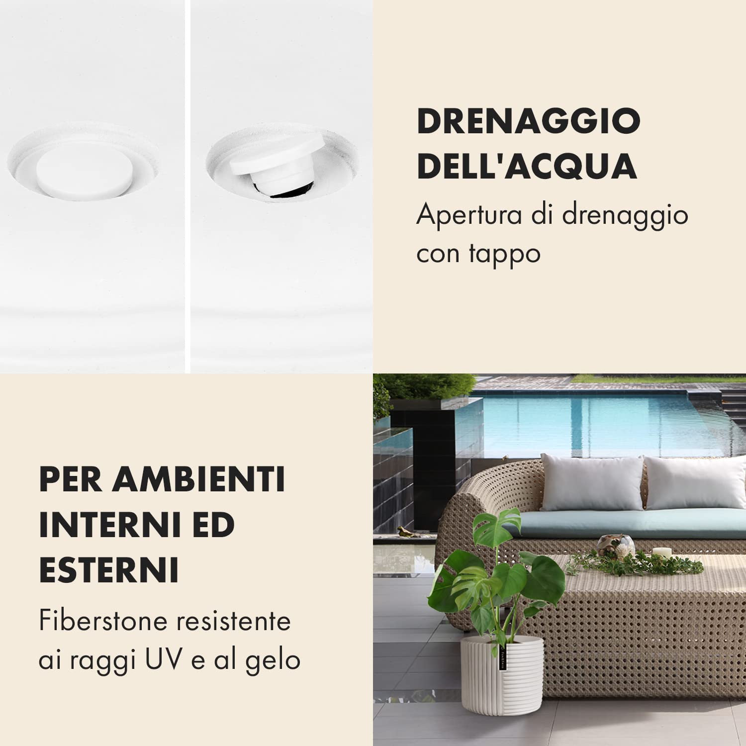 Fox & Fern Vasi da Esterno, Vasi per Piante da Esterno e Interno, Resistenti a Raggi UV e Gelo, Vaso Grande da Interno con Tappo di Scarico, Fioriera da Esterno in Polystone, Vaso da Esterno Singolo