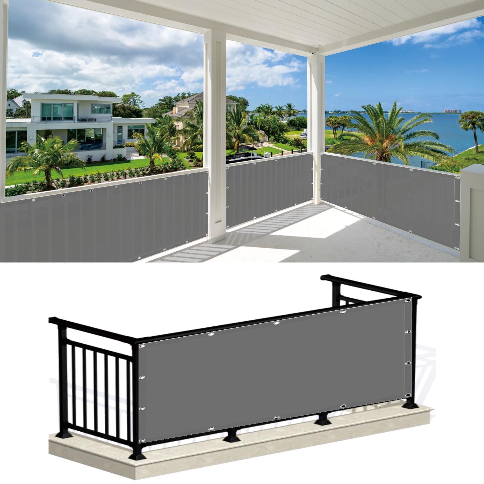 Brise vue balcon résistant aux intempéries et imperméable avec œillets