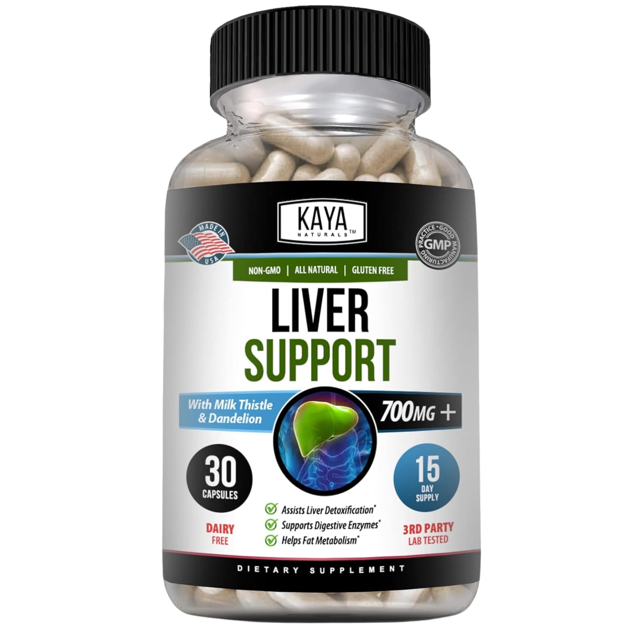 Kaya Naturals Liver Cleanse Detox & Repair - Milk Thistle Supplement - Liver Detox for Women and Men - Artichoke Extract and Dandelion Root Capsules - 30 Count
