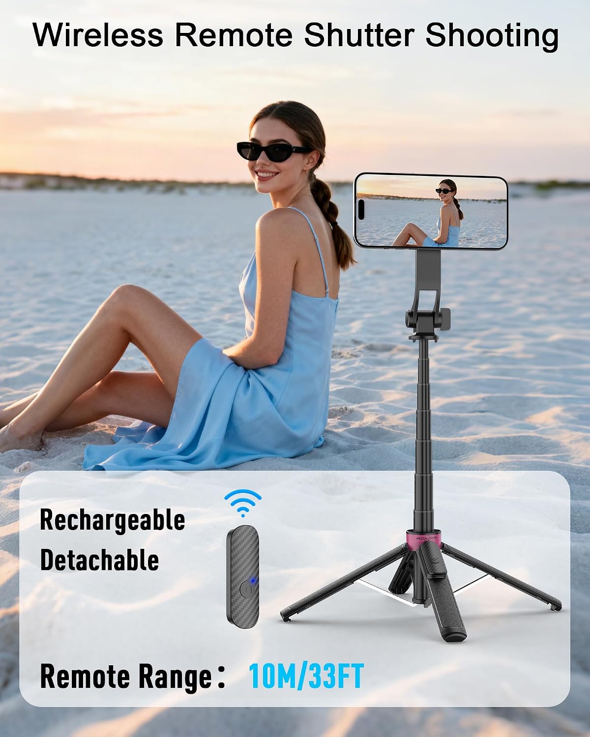 Magnetic Selfie Stick Tripod for iPhone, 37'' MagSafe Phone Tripod with Wireless Remote, 4-Leg Support Cell Phone Stand for Hands-Free Video Recording, Gym,Travel Vlogs, Selfies,Group Photos