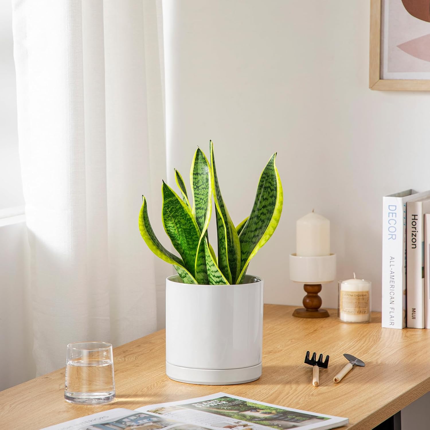 vancasso Ceramic Plant Pots, 6.25 Inch Ceramic Pot for Plants, Planters Pots for Indoor Plants with Drainage Holes, Flower Pot for Indoor House Plant, White