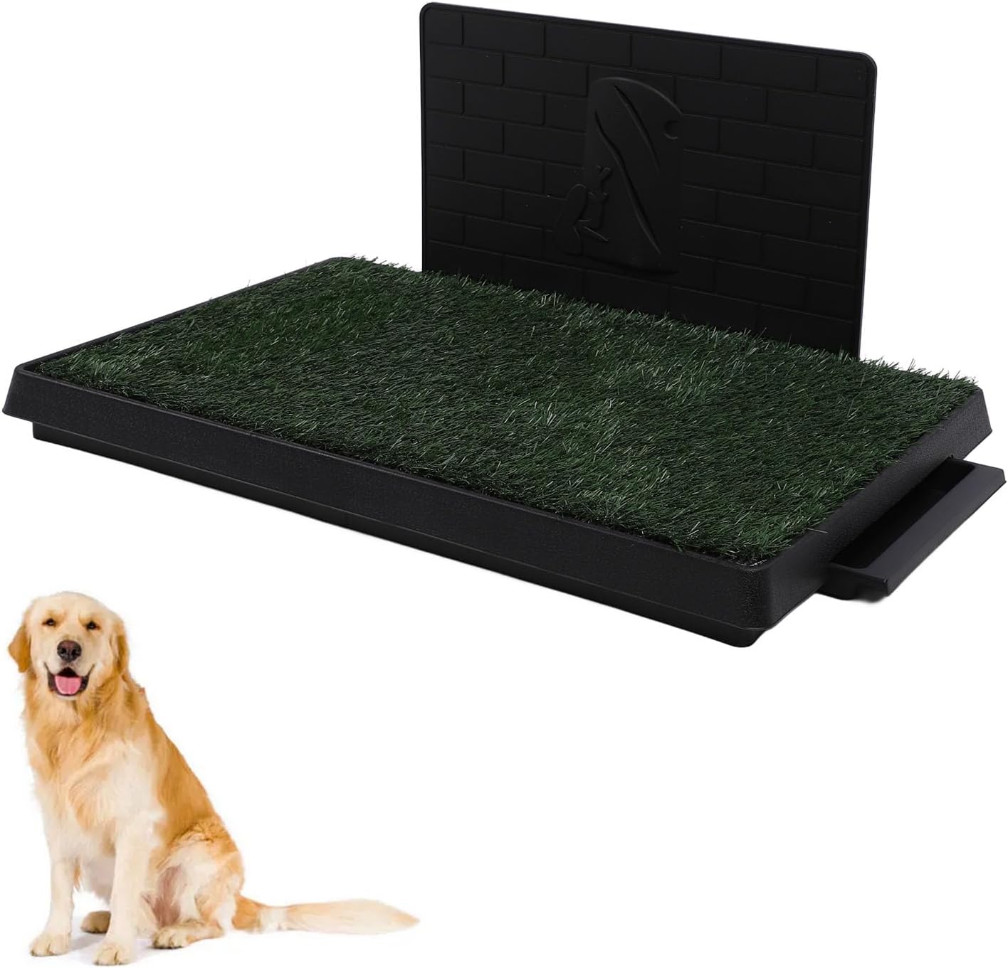 Dog Litter Box, Grass Pee Pads for Dogs Easy to Disassemble and Clean Large Capacity Drawer Design, Dog Pee Grass for Indoor Outdoor Potty Training Toilet (Large Size with Baffle)