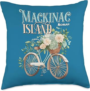 Mackinac Island Michigan Home Bicycle Vintage Bike Flowers Throw Pillow