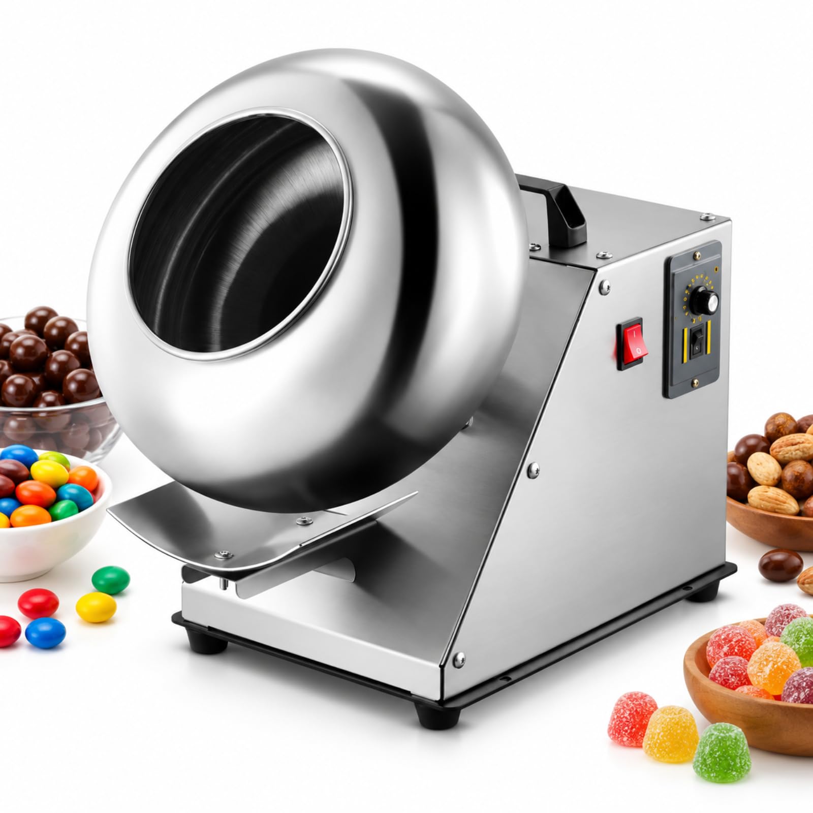 Automatische Tablettenbeschichtungsmaschine, Schokoladen-drop-maschine Mit Variabler Drehzahl (10–90 U/min), 1–4 Kg/h, 300-mm-edelstahl-zuckerbeschichtung Für Erdnüsse, Mandeln Und Süßigkeiten