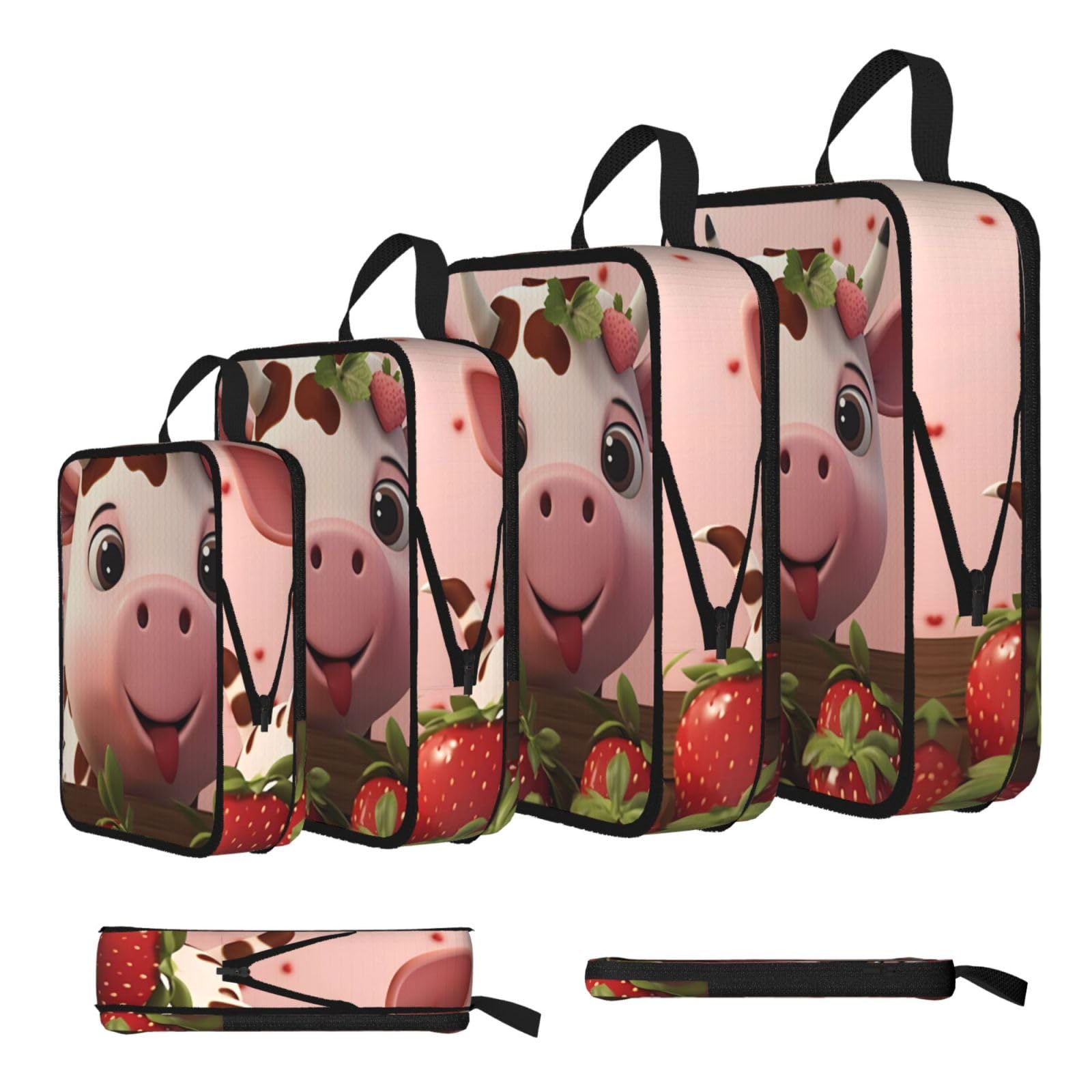 Sxzvvbn Black Cows And Strawberries Compression Packing Cubes 4 Piece Set